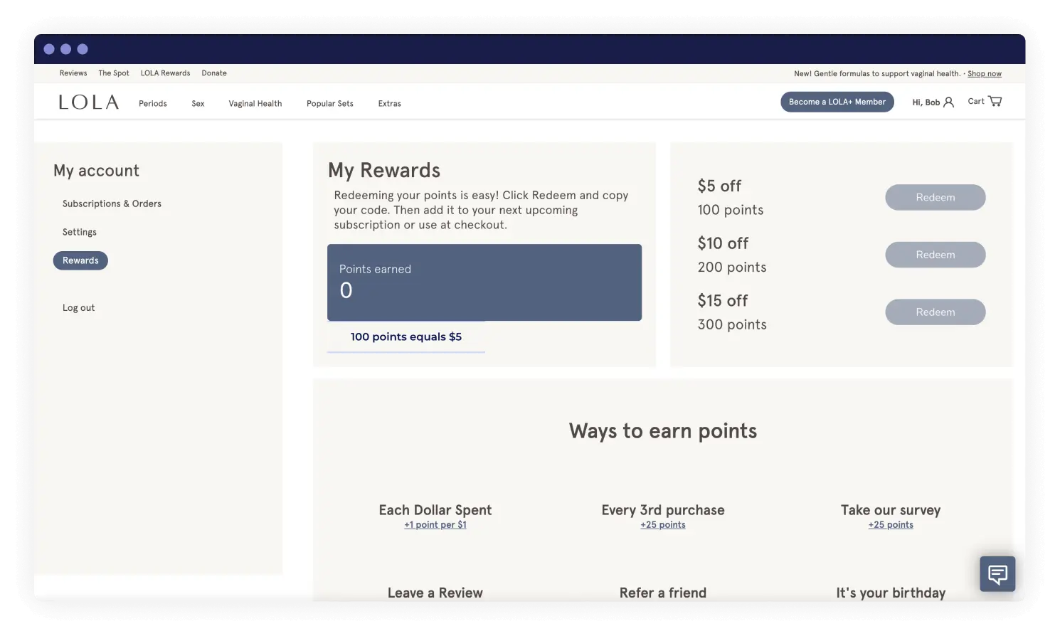 Screenshot of the LOLA customer portal built using the Theme Engine