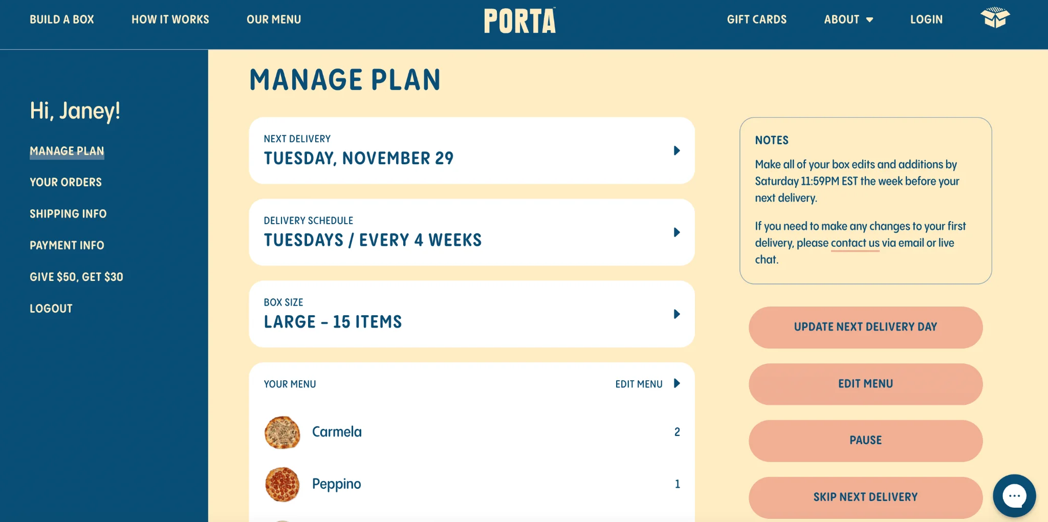Screenshot of the Porta customer portal built using the Theme Engine