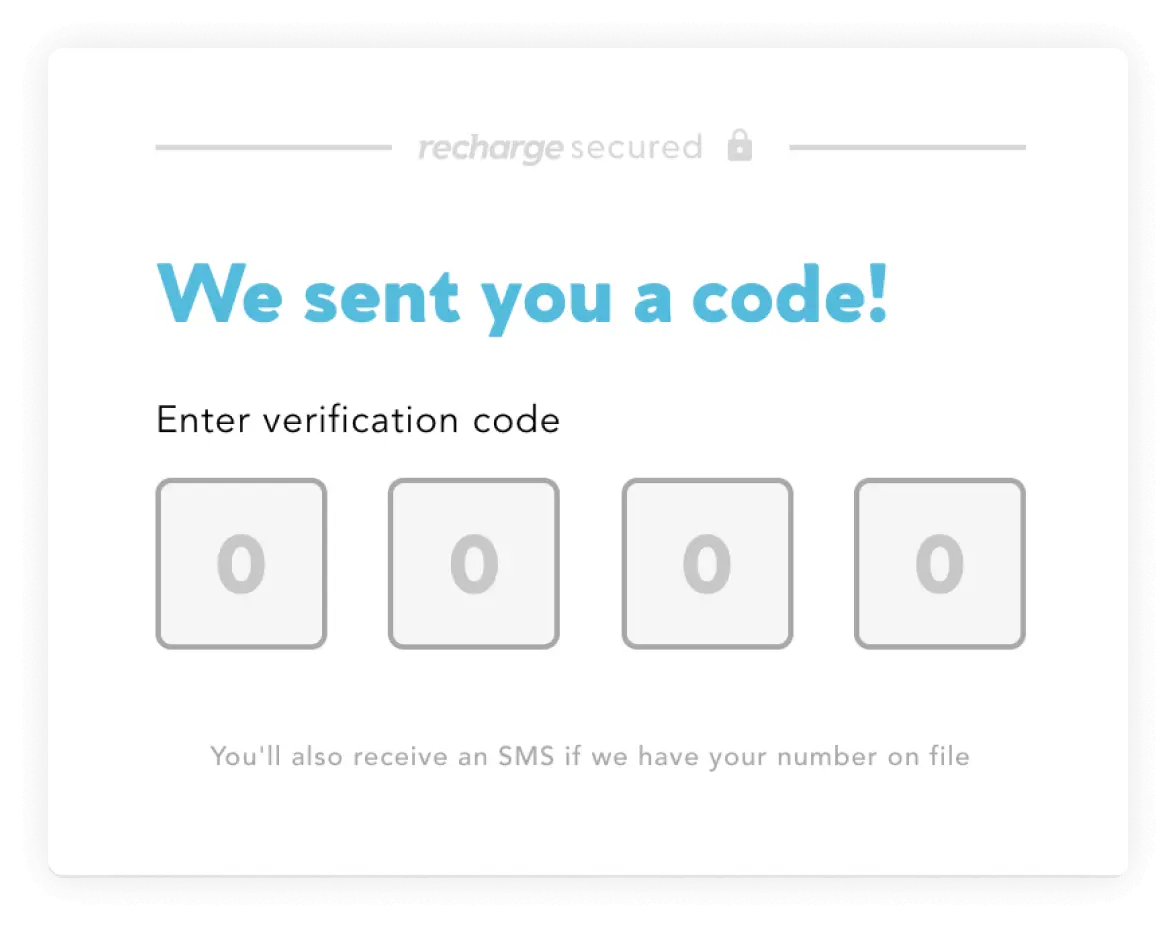 Screenshet of the Recharge verification code entry UX