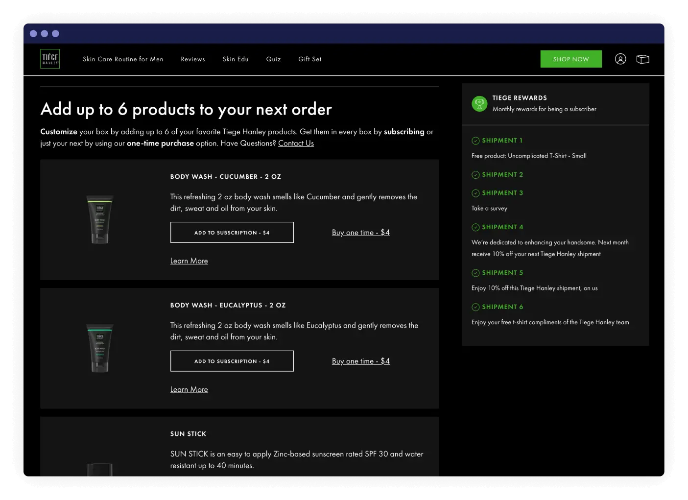 Screenshet of the Tiege customer portal
