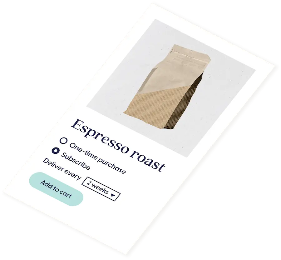 Card with a bag of espresso roast coffee illustrating the ability to sign up for a subscription