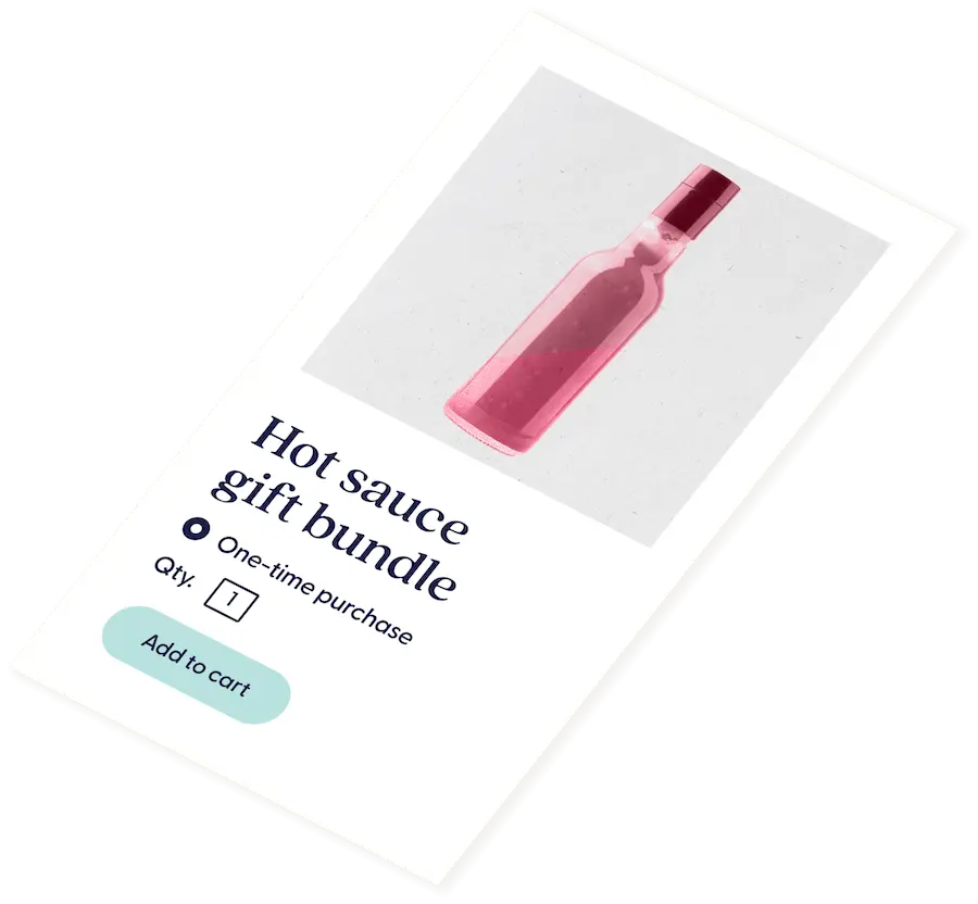 Card featuring a bottle of hot sauce illustrating the ability to set a subscription cadence