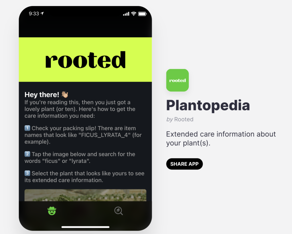 Rooted's Plantopedia app offers "extended care information about your plant(s)." 