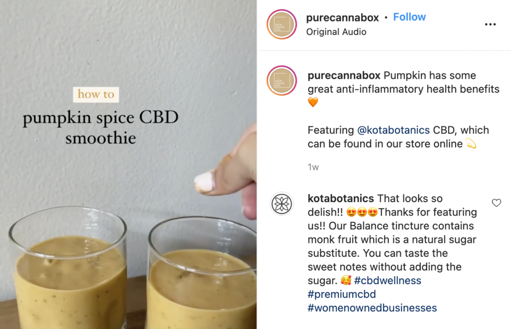 Pure Canna Box shares a pumpkin spice smoothie recipe on their Instagram account.