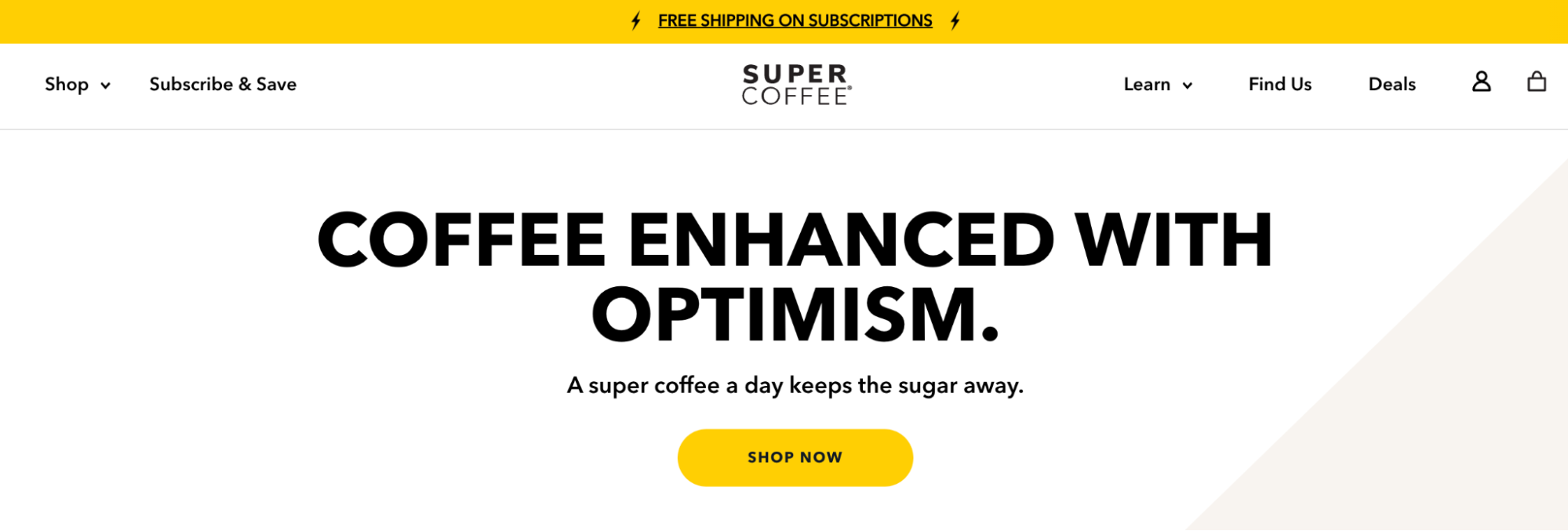 This screenshot from the Super Coffee websites showcases their navigation bar and below it, the words 