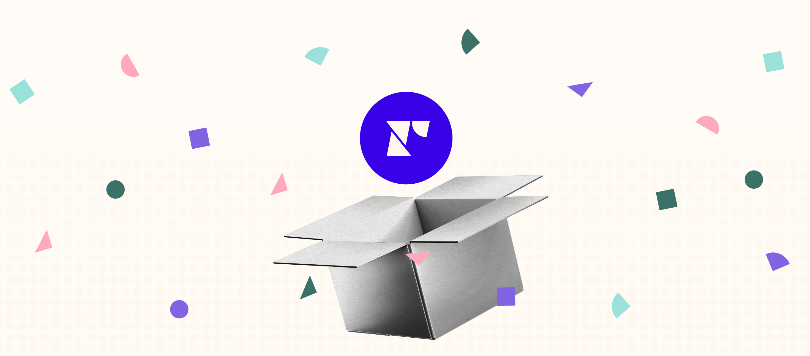 A cardboard box is surrounded by confetti and the Recharge logo.