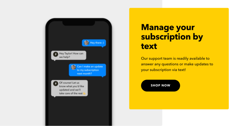 Super Coffee's text support for subscription management.