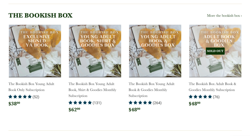 The Bookish Box offers many different options for customers. 