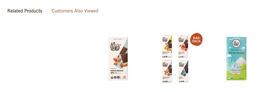 Theo Chocolate shows customers three additional chocolate options on product pages.