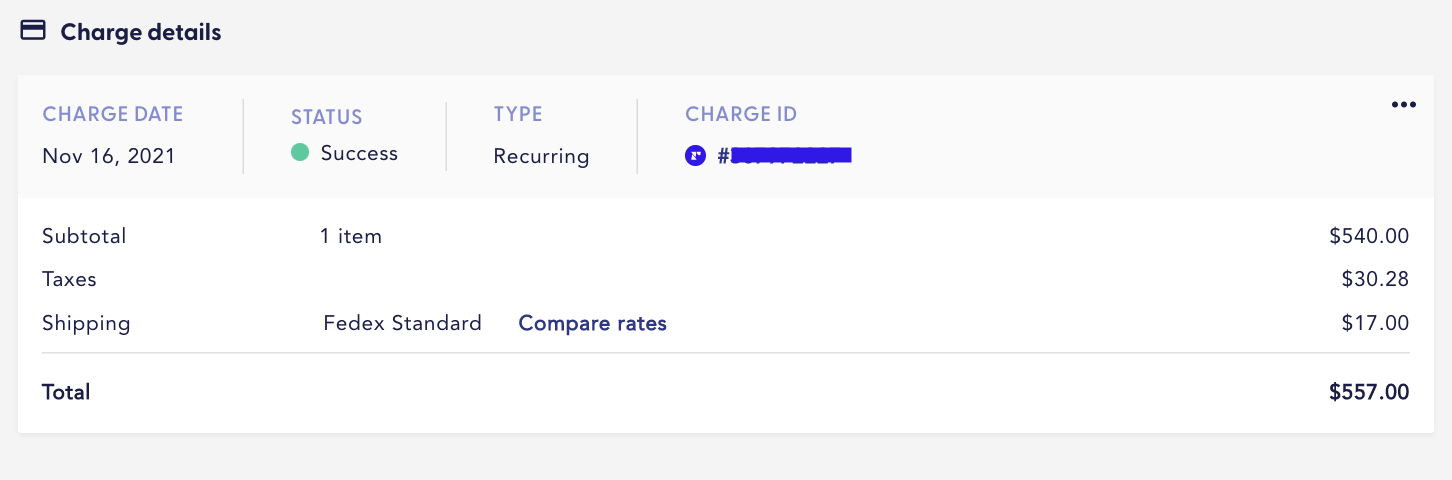 Charge details for a customer purchase.