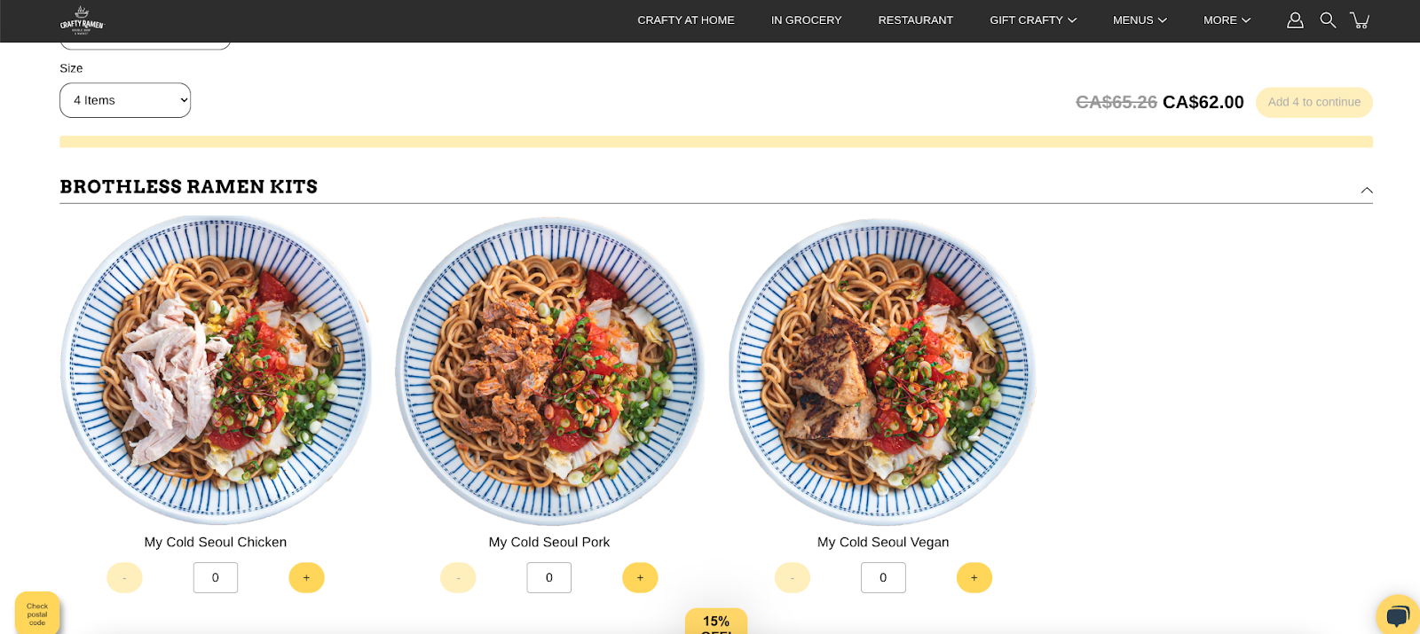 A screenshot of Crafty Ramen's website with three bowls of ramen.