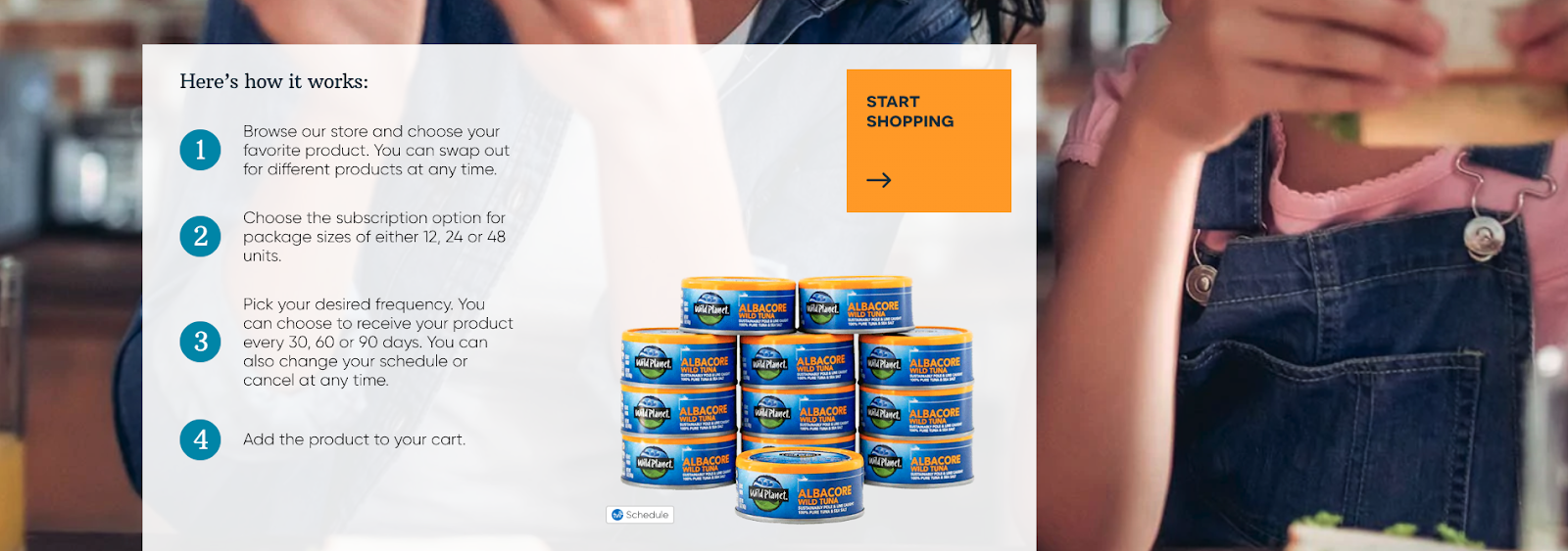 A screenshot of Wild Planet Seafood's website that has a stack of tuna cans.