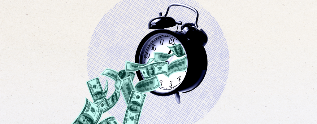 A clock with money spilling out symbolizes the crucial components of time and budget when project planning.