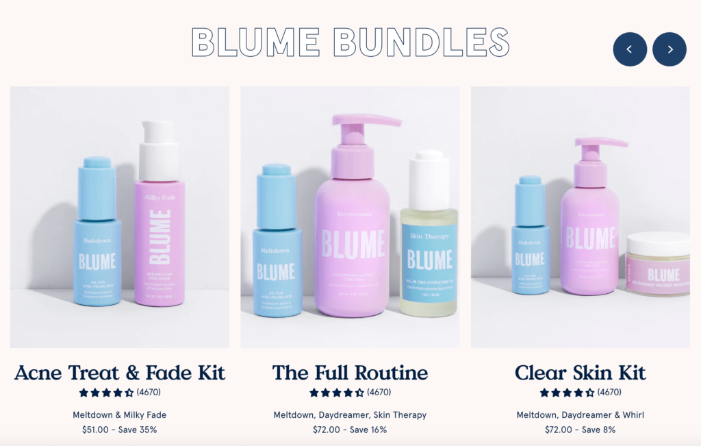 Blume sells bundles that makes it easier for their customers to shop.