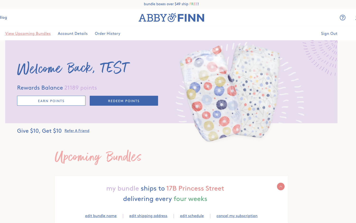Abby and Finn's brand shines through in their customer portal. 