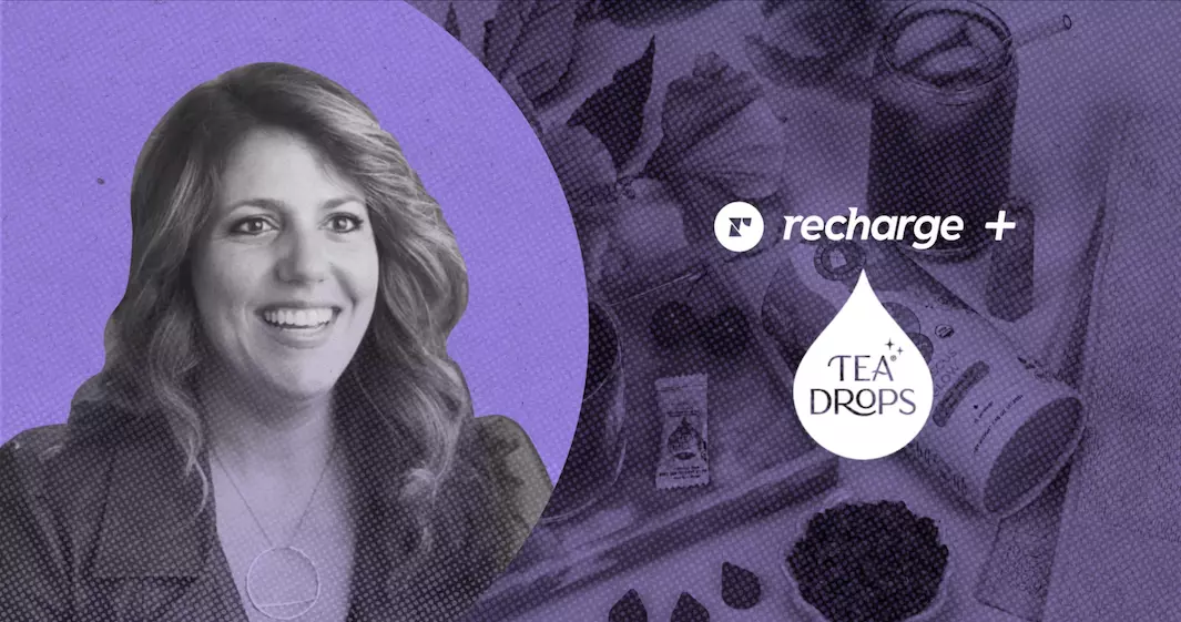 Video poster for the Tea Drops + Recharge merchant testimonial video, featuring Tracy Julien (Norton), Vice President of Marketing, Tea Drops