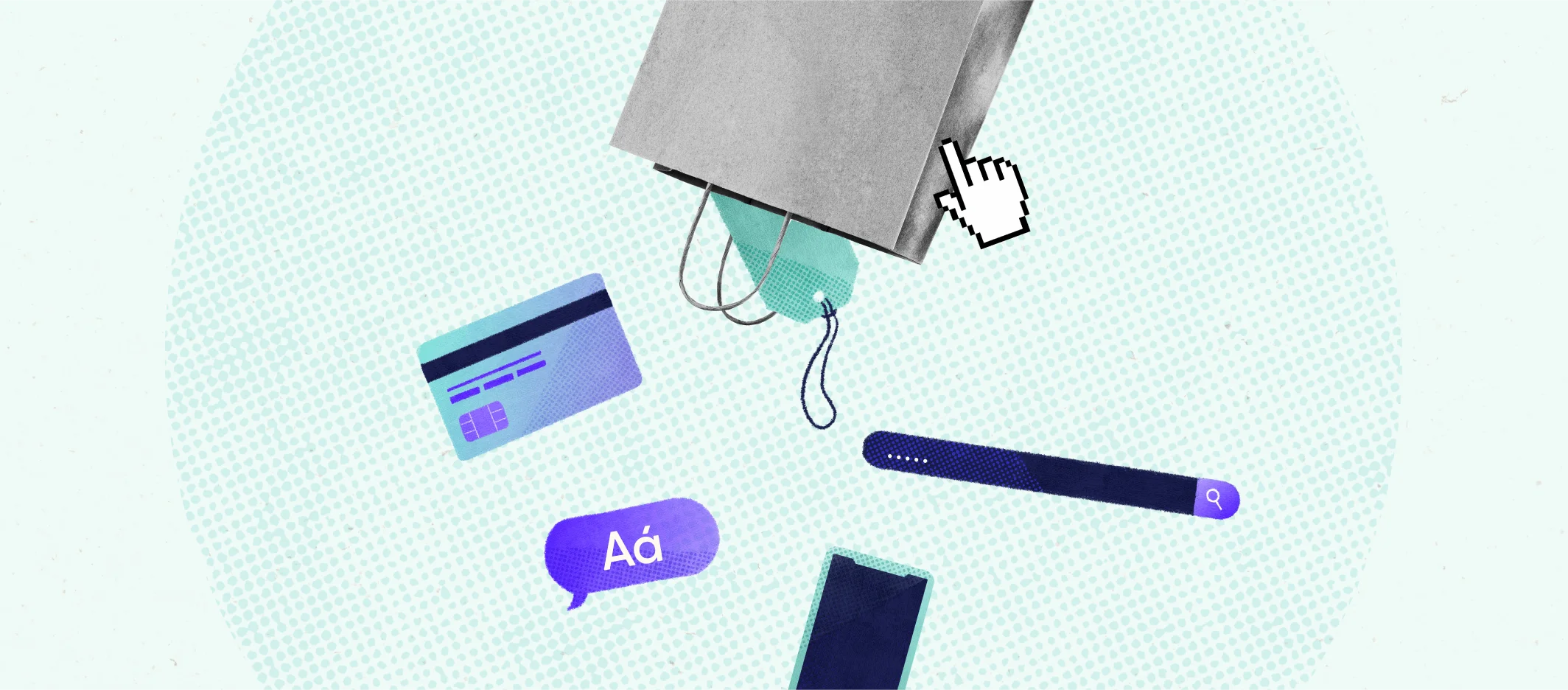 Banner image showing an inverted shopping bag with tools for optimizing the ecommerce user experience falling out