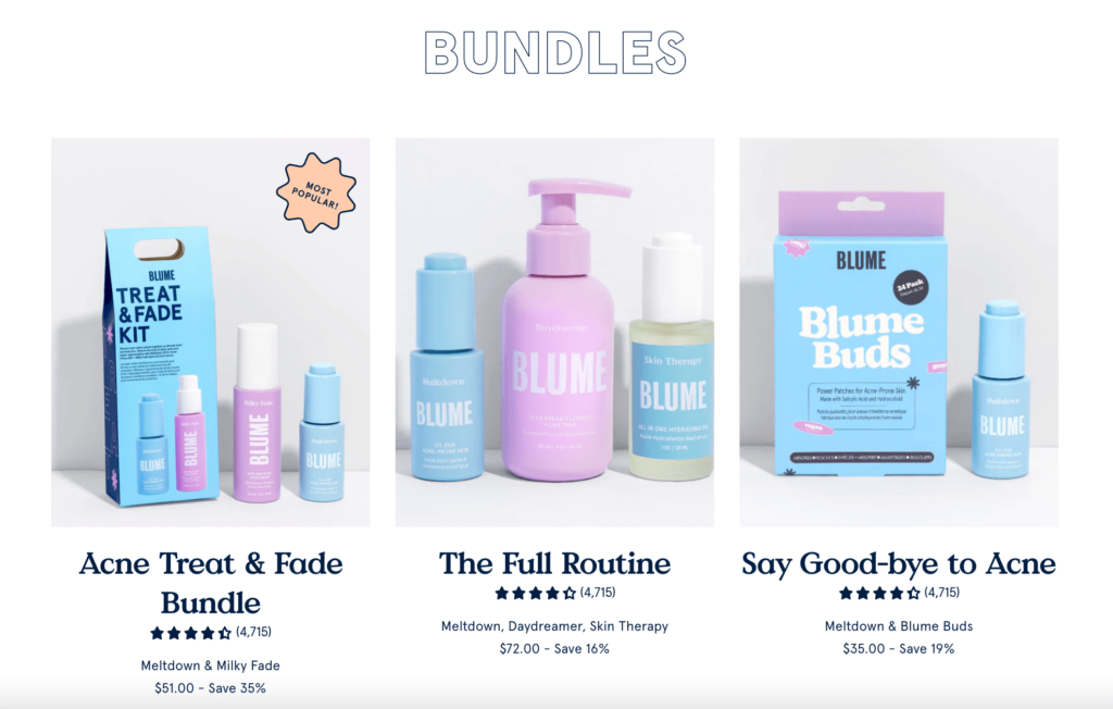 Blume offers skincare bundles.
