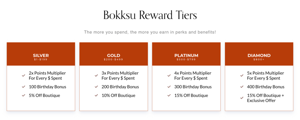 Bokksu has four tiers to the rewards program.