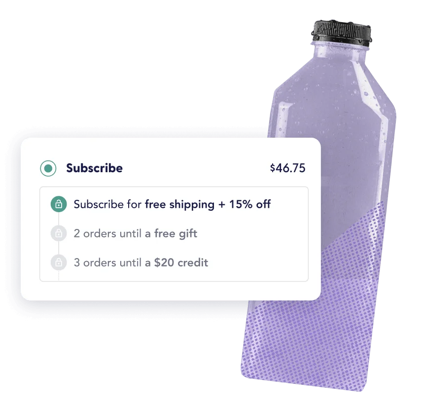 Graphic of a bottle overlayed with a message indicated that the user has earned a $10 store credit