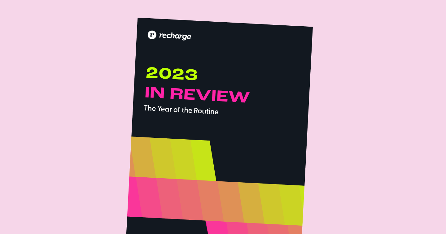 Cover art for "2023 in Review—The Year of the Routine", a report in the State of Subscription Commerce 2024 series by Recharge.
