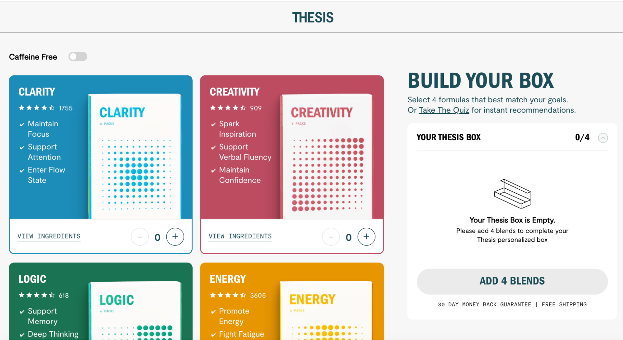 Screenshot of the build-your-box webpage from supplement brand Thesis.