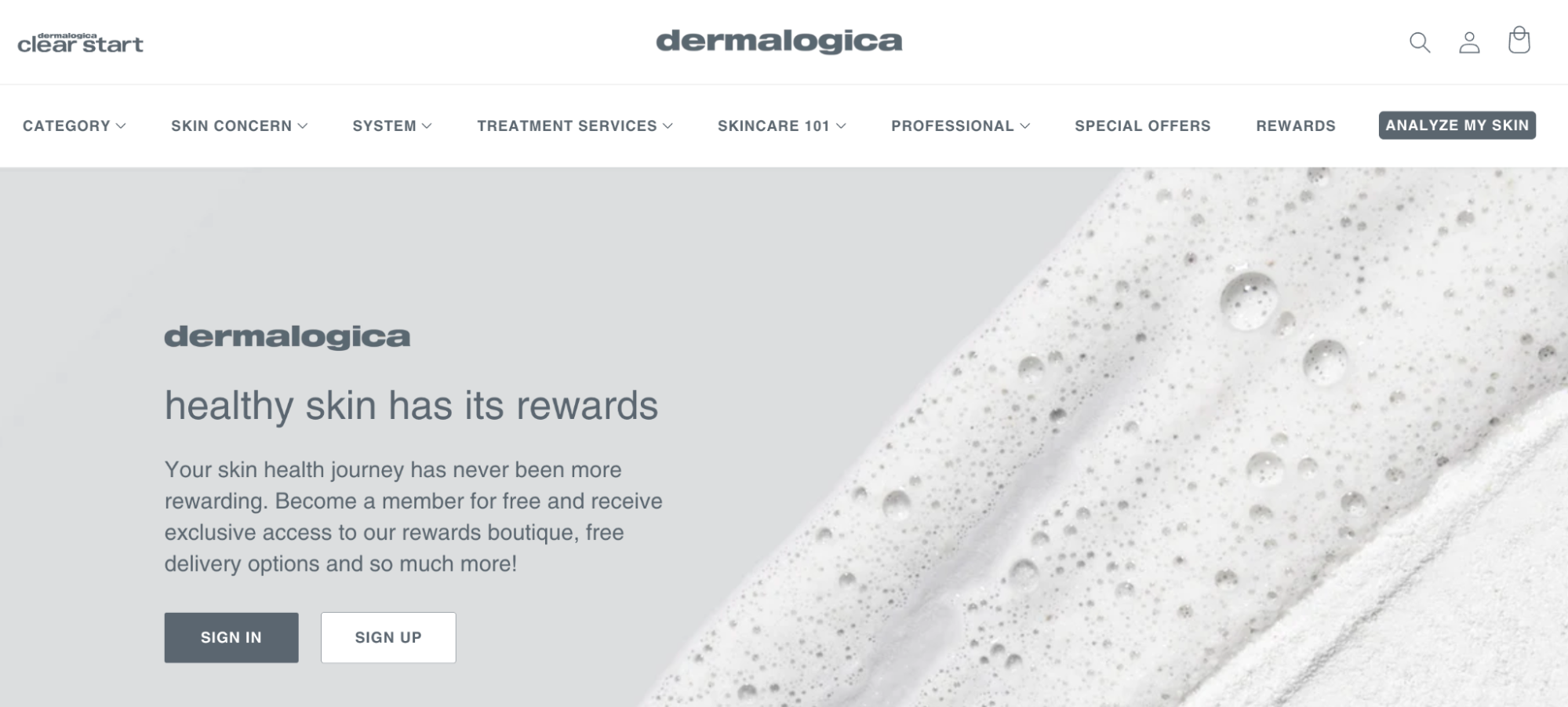 An image of Dermalogica’s rewards program signup screen.